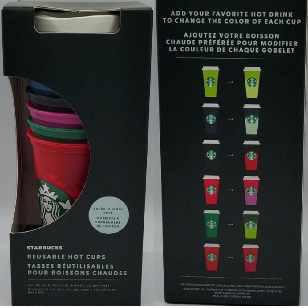 NWB Starbucks 2021 Limited Color Changing Reusable Hot/Cold Cups with Lids